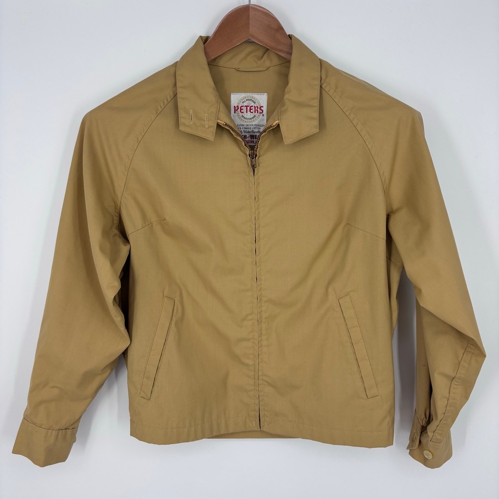 Vintage 60s Peters All Weather Jacket Mens Tan Swing Talon Zip Cropped Ike Boxy
